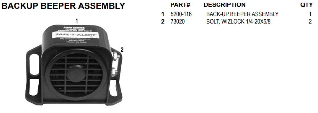 National 5200QL Backup Beeper Assembly