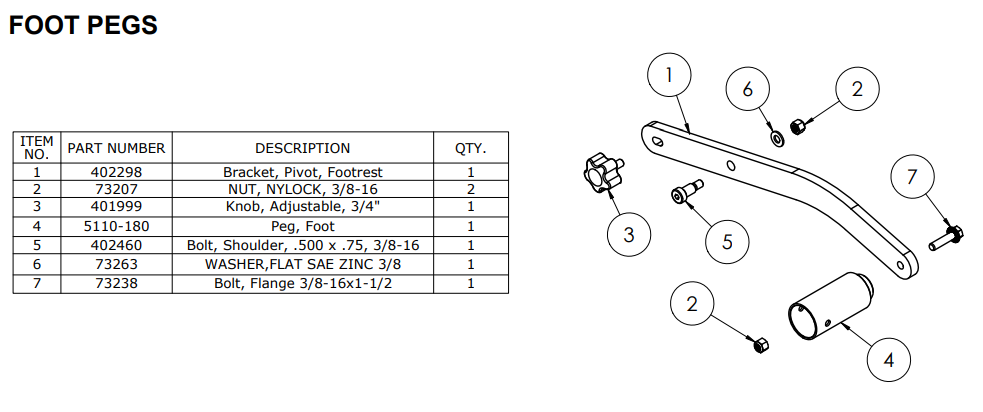 National 5200QL Foot Peg Assembly