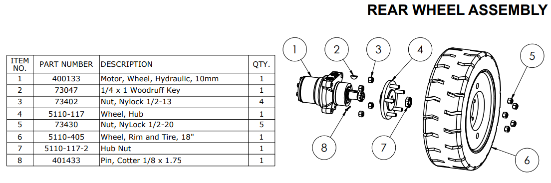 National 5200QL Rear Wheel Assembly