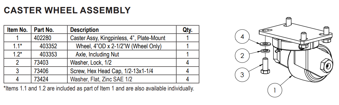 National 5700 Caster Wheel Assembly Parts