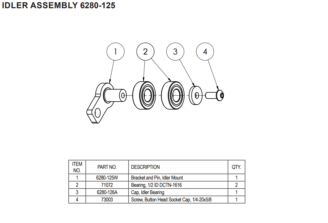 National Equipment 6280HD Idler Assembly 6280-125
