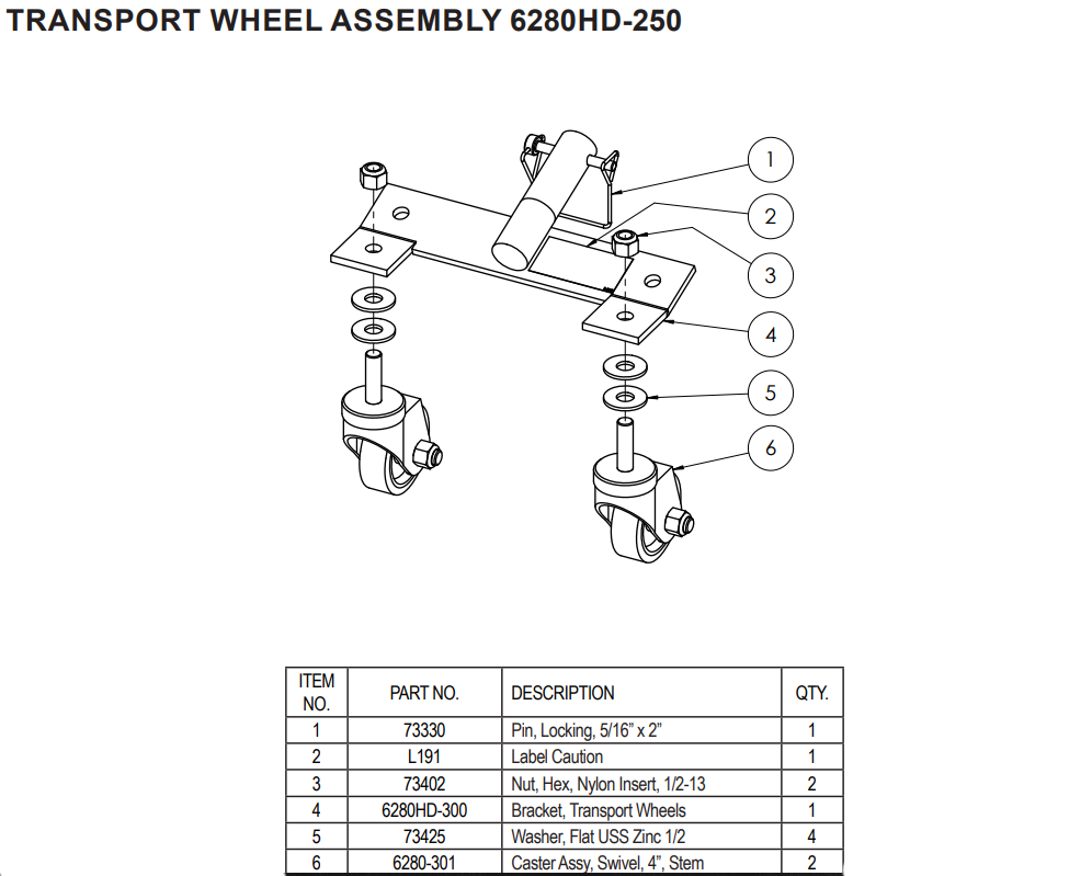 National 6280HD Transport Wheel Assembly