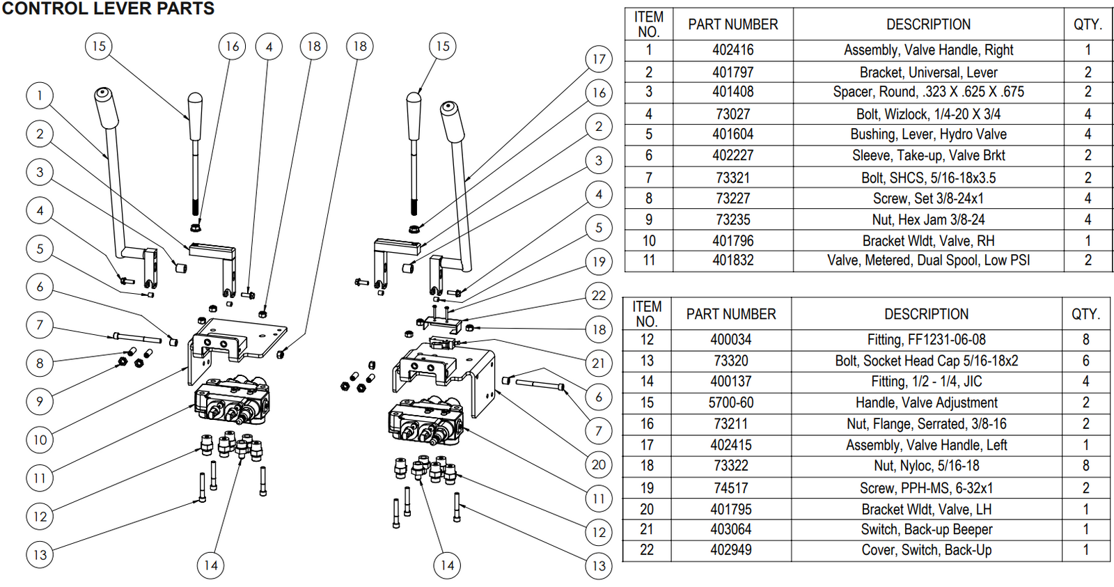 National 7700 Control Lever Parts