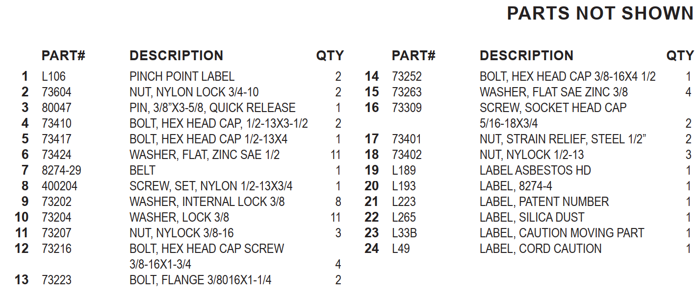 National 8274-4 Parts Not Shown