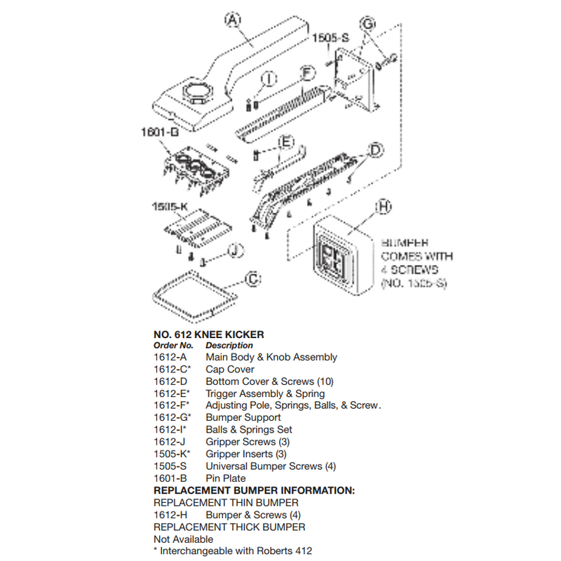 Crain Tools No. 612 Knee Kicker Replacement Parts