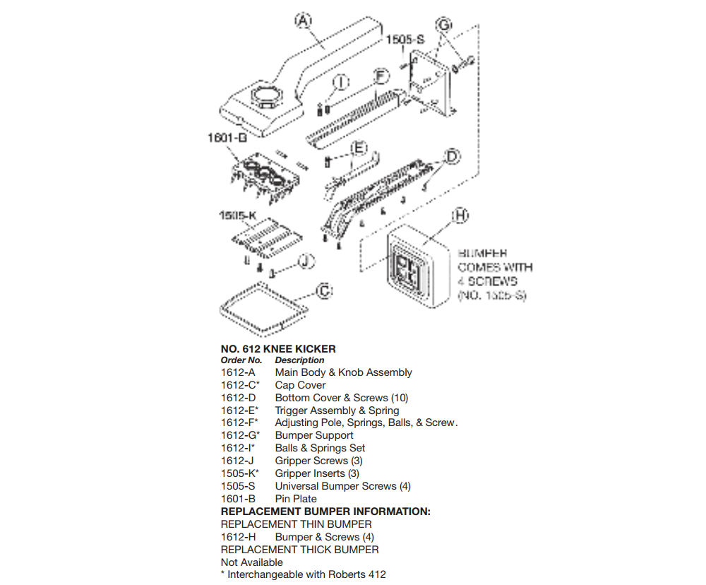 Crain Tools No. 612 Knee Kicker Replacement Parts