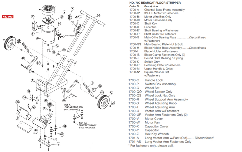 Crain No. 700 Bearcat Floor Stripper Parts