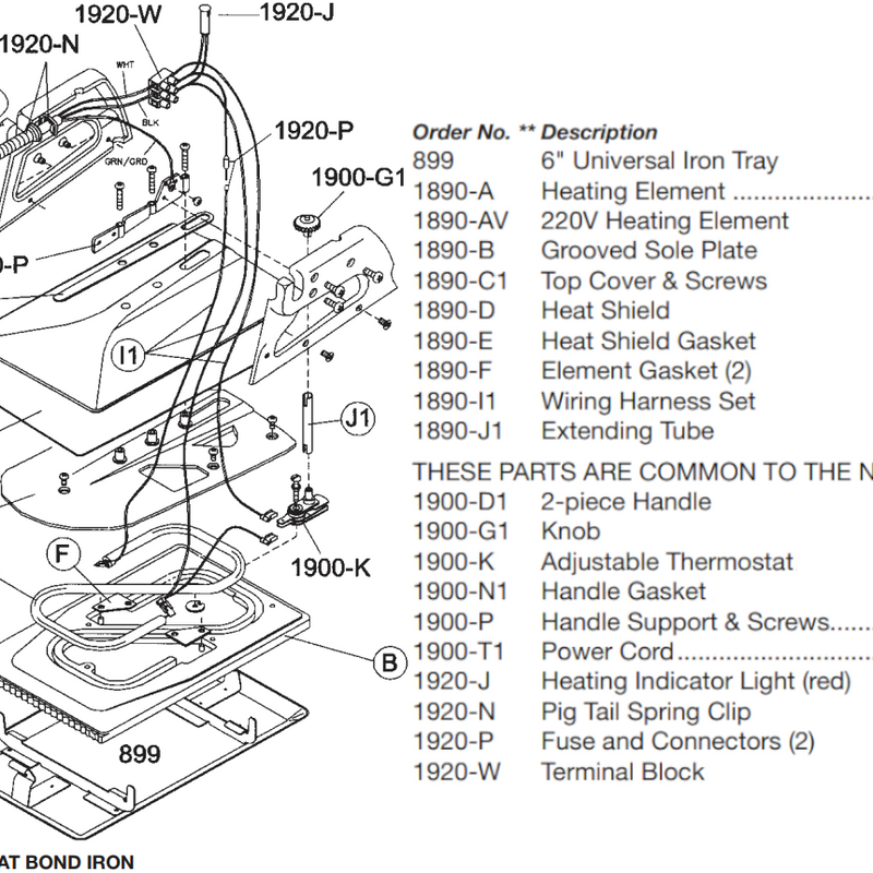 Crain Tools No. 890 6" Heat Bond Iron Replacement Parts