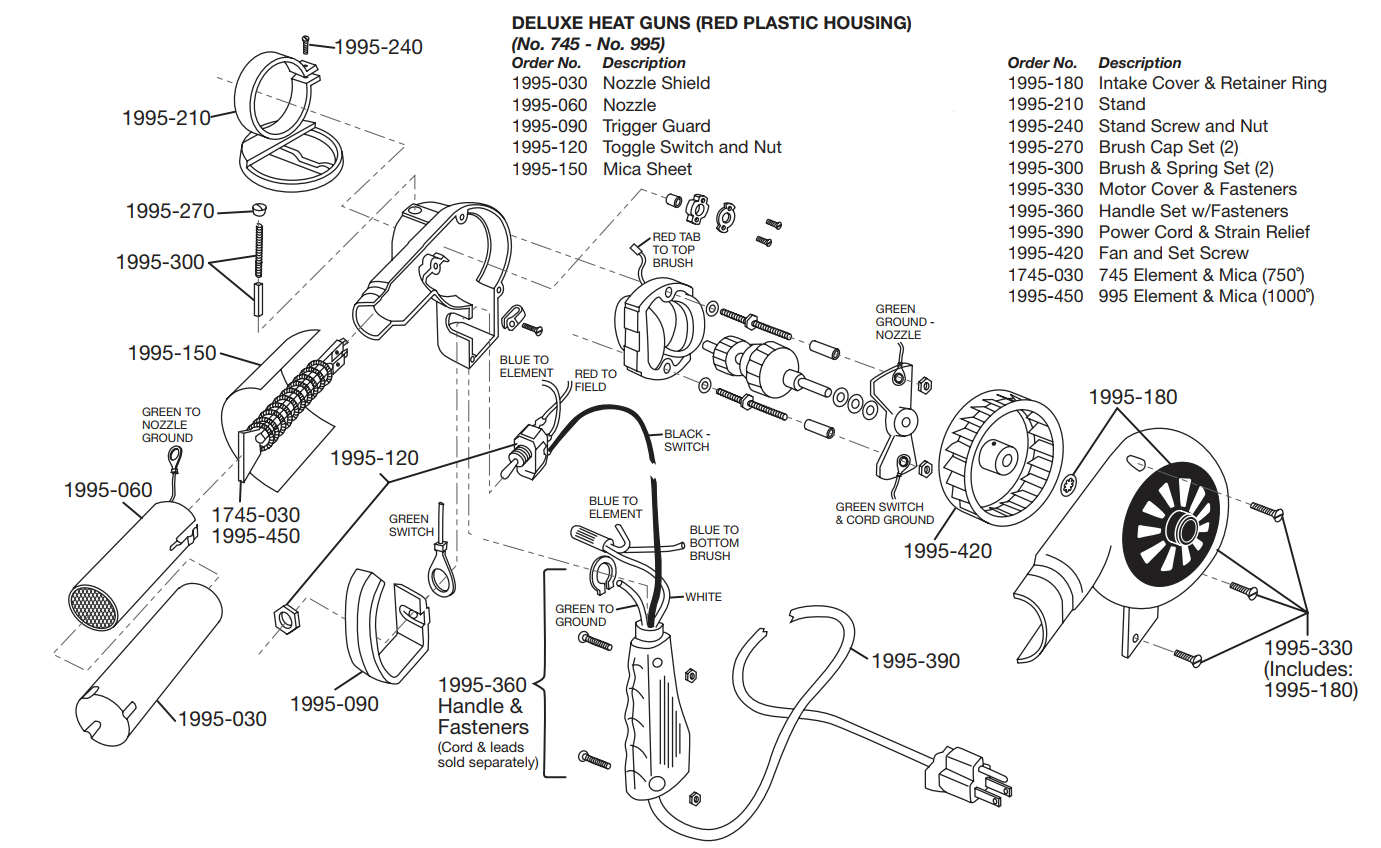Crain Tools Deluxe Heat Guns Replacement Parts
