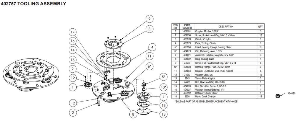 National Equipment Helix 402757 Tooling Assembly