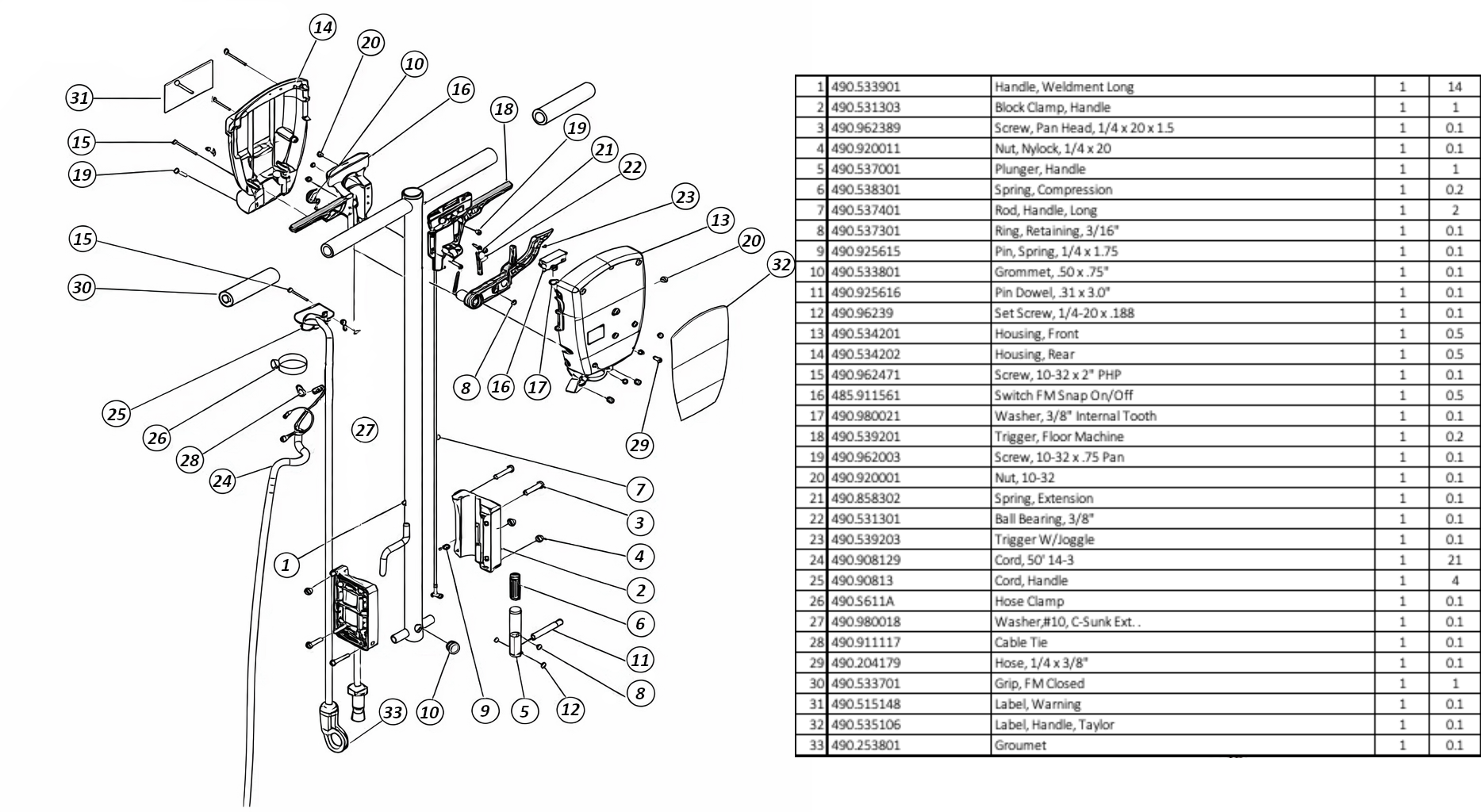 Taylor Tools 490 Floor Prep Plus Handle Assembly Replacement Parts ...