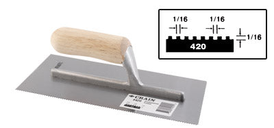 Crain No. 420 Trowel 1/16 x 1/16 x 1/16 Square Notch