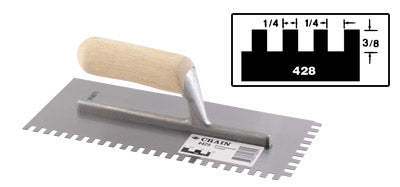 Crain No. 428 Trowel 1/4 x 1/4 x 3/8 Square Notch