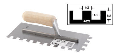 Crain No. 429 Trowel 1/2 x 1/2 x 1/2 Square Notch