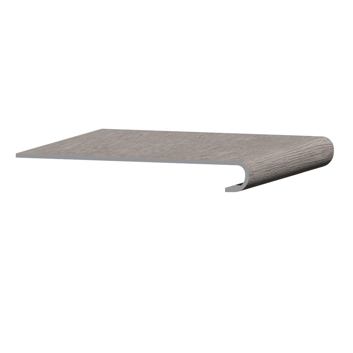 Gray composite stair tread overlay with round nose profile on white background