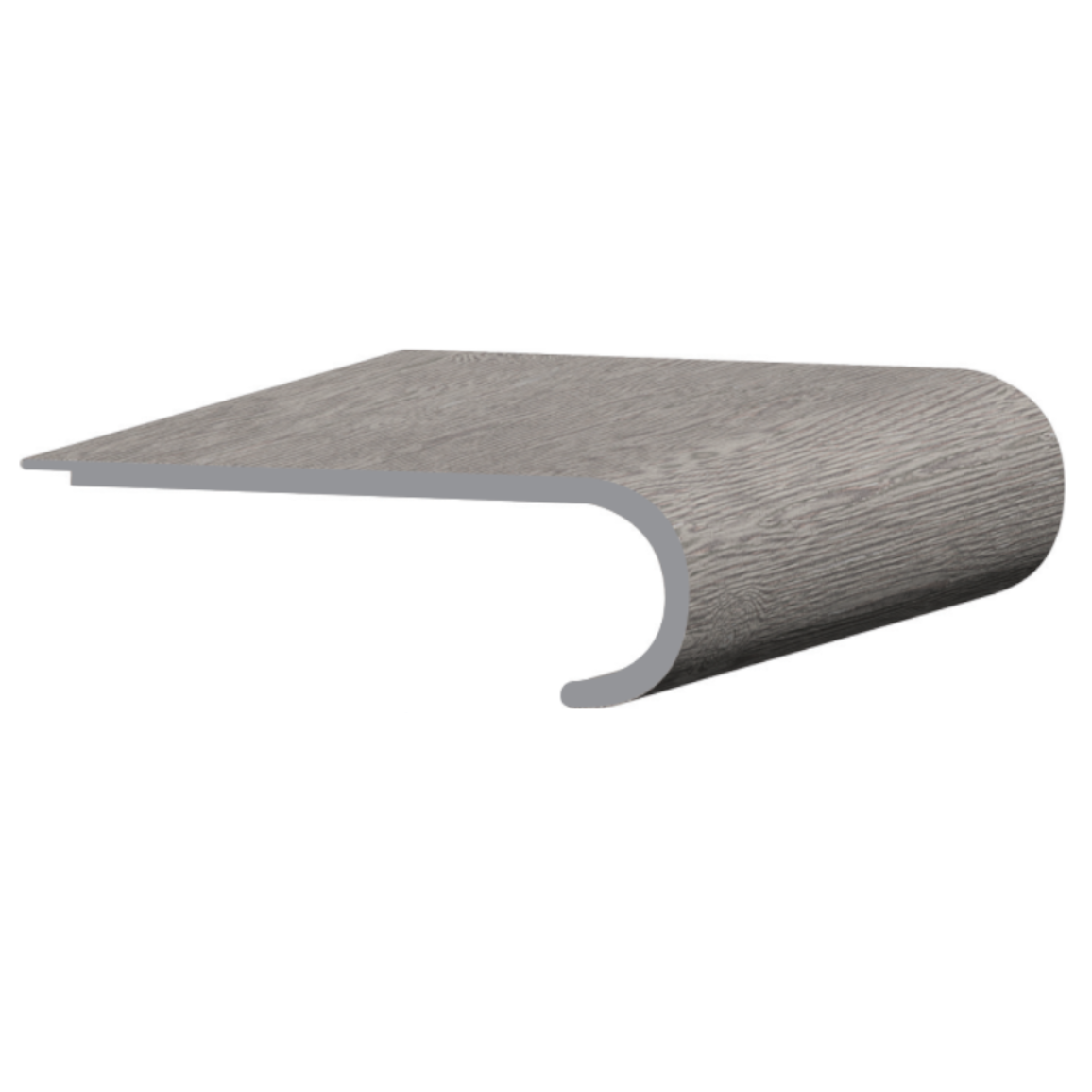 Gray composite stair tread overlay with rounded bullnose edge on white background