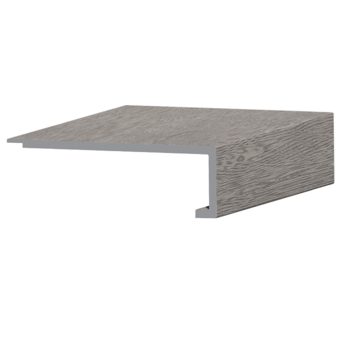 Gray composite stair tread overlay with square bullnose edge on white background