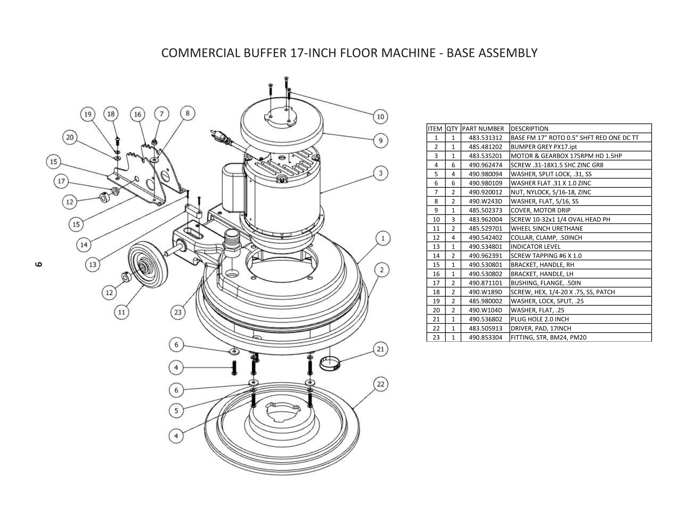 Taylor #483 Commercial Buffer Replacement Parts 