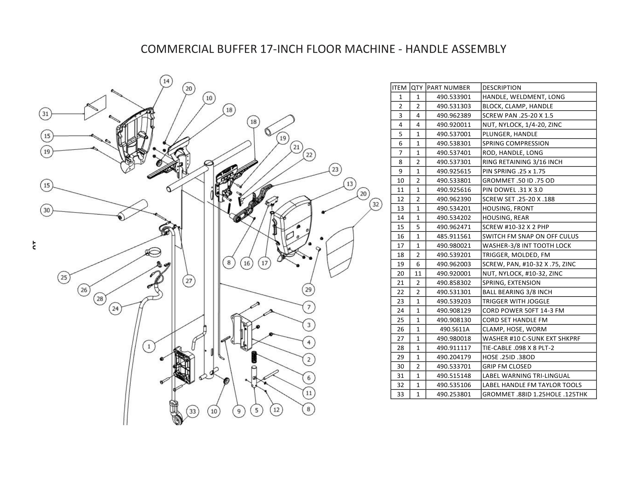 Taylor #483 Commercial Buffer Replacement Parts 